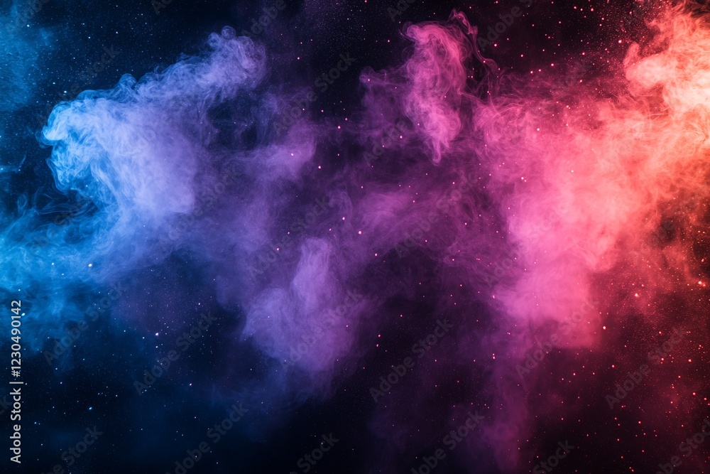 Naklejka premium Vibrant cosmic nebula with swirling clouds of pink and blue colors in the vastness of outer space