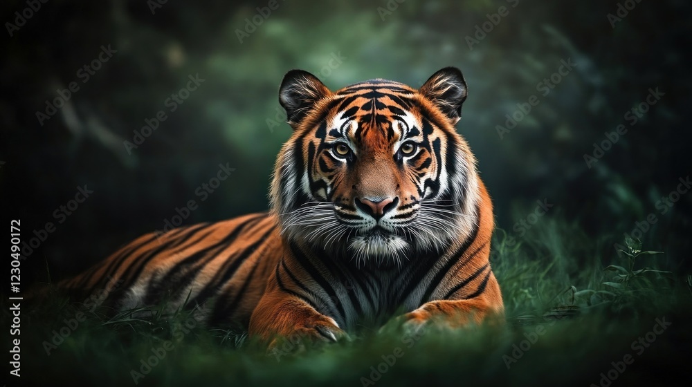 Majestic Sumatran Tiger in Verdant Habitat Majestic Sumatran Tiger in Verdant Habitat