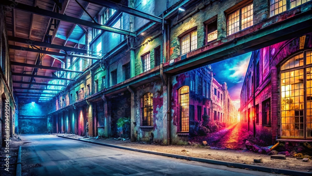 Fototapeta premium Urban Exploration Photography: Abandoned Building, Grunge Texture, Dark Cityscape, Mysterious Adventure, Creative Banner