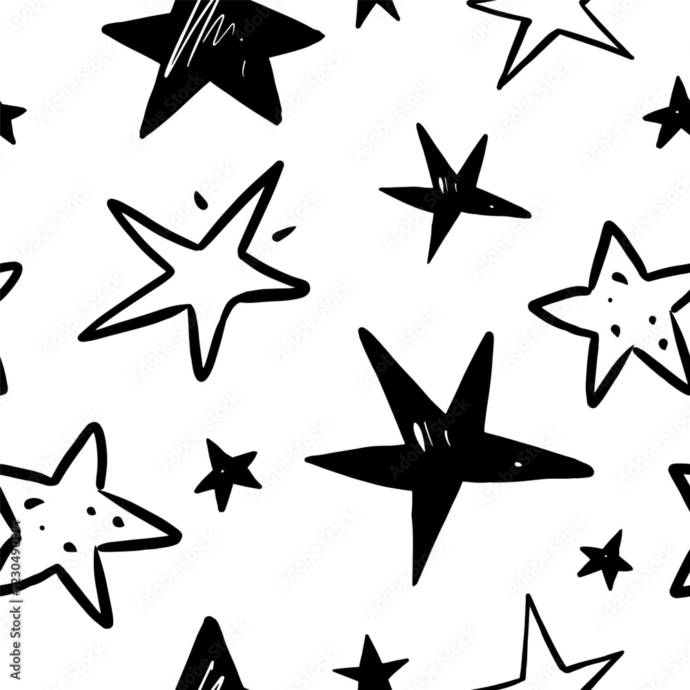Doodle monochrome stars, hand drawn vector seamless pattern Doodle monochrome stars, hand drawn vector seamless pattern