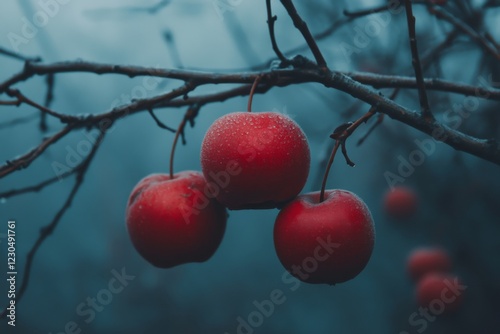 Misty Apple Orchard in Autumn