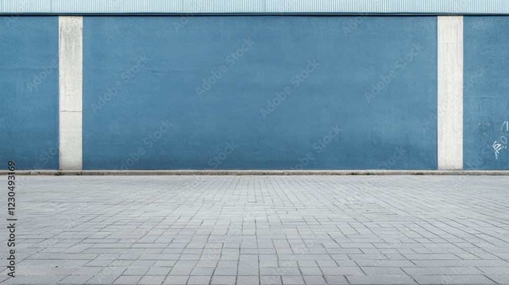 Fototapeta premium Large blue wall with gray pavement.