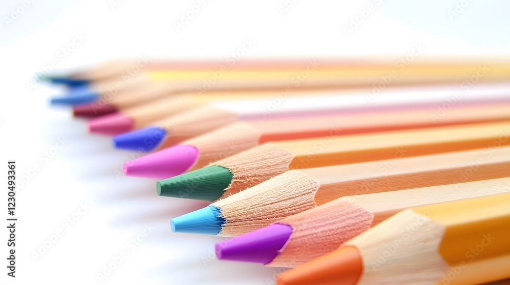 Obraz premium Vibrant Colored Pencils Closeup Row Art Supplies
