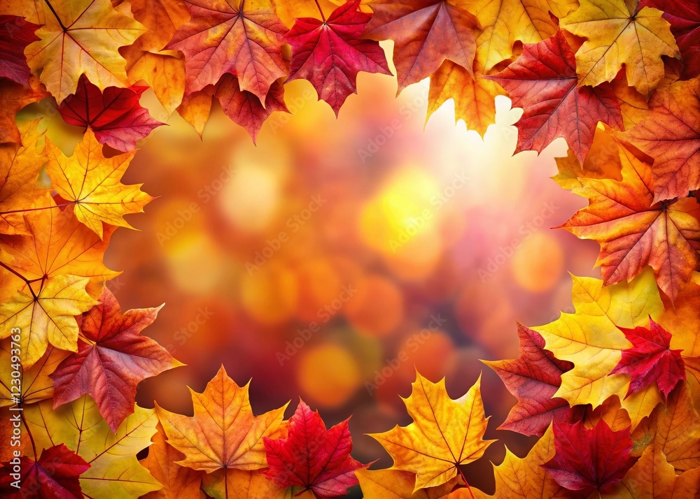 Vibrant Autumn Leaves Frame: Blank Space for Seasonal Text - Macro Stock Photo Vibrant Autumn Leaves Frame: Blank Space for Seasonal Text - Macro Stock Photo