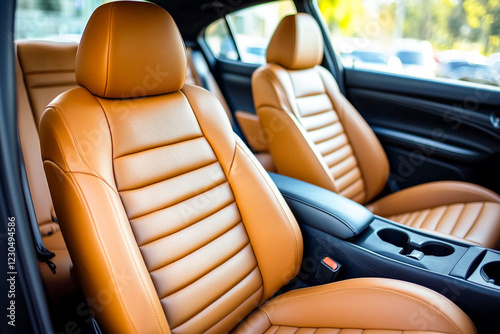Tan Leather Car Seats and Interior Detail