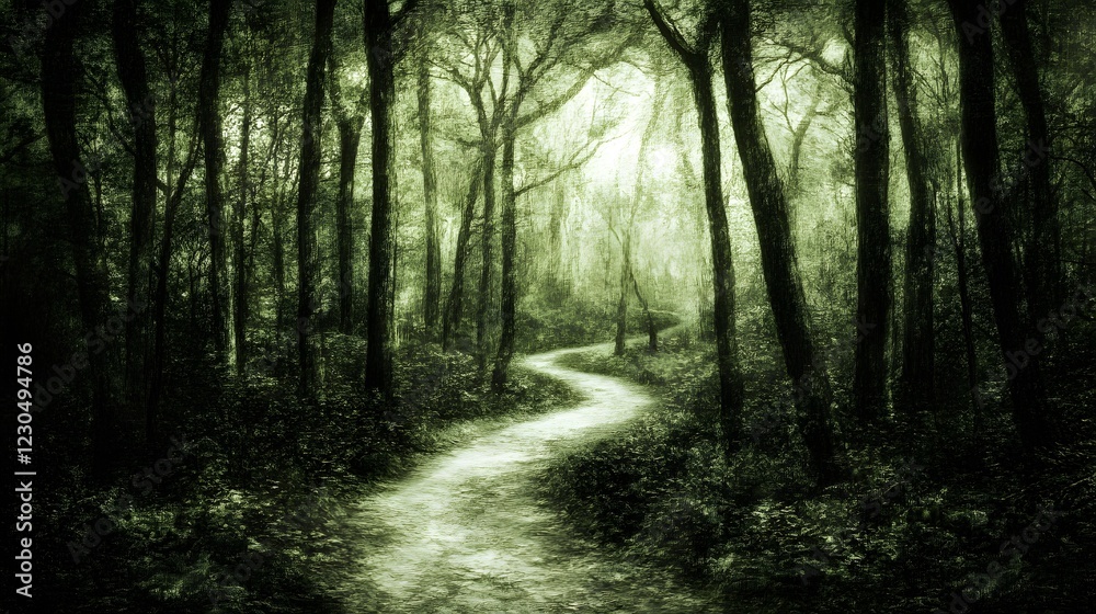 Fototapeta premium Mysterious Winding Path in Enchanting Green Forest