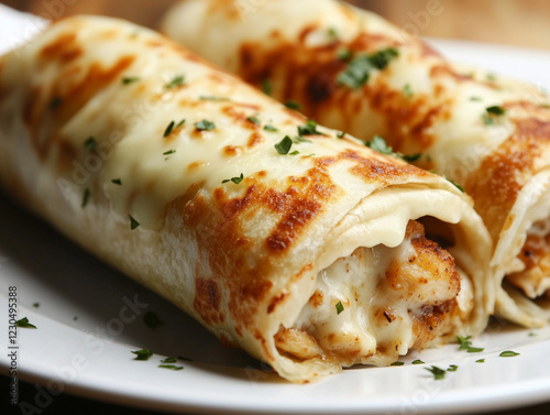 Delicious cheesy garlic chicken wrap filled with tender grilled chicken, melted cheese, and rich garlic sauce, wrapped in a soft tortilla. A perfect blend of flavors for a satisfying meal.
