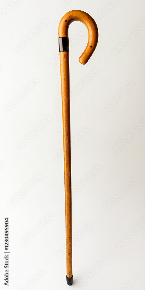 Wooden Walking Stick with Curved Handle and Black Ferrule