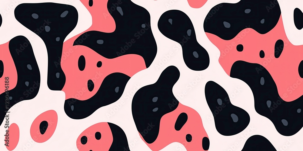 Abstract cow print pattern in pink, black, and white. Abstract cow print pattern in pink, black, and white.