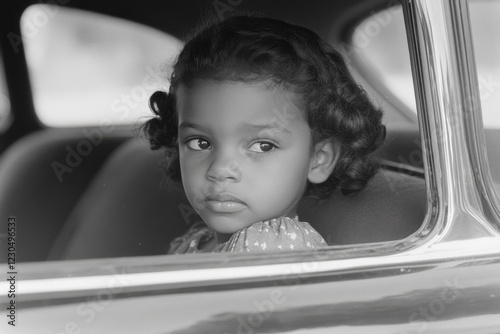 Vintage Portrait of a Child in Car photo