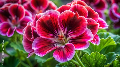 Vibrant Geranium Flowers in High Detail, Close-up Macro Shot photo