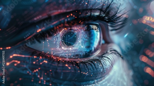 Wallpaper Mural Close-up of futuristic cybernetic eye with glowing digital details Torontodigital.ca