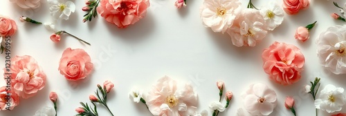Wallpaper Mural Pastel colored spring flowers frame a crisp white background with space for text Torontodigital.ca