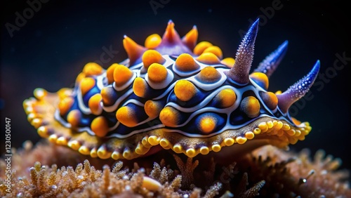 Vibrant Phyllidia ocellata Nudibranch Close-Up Portrait - Underwater Macro Photography photo