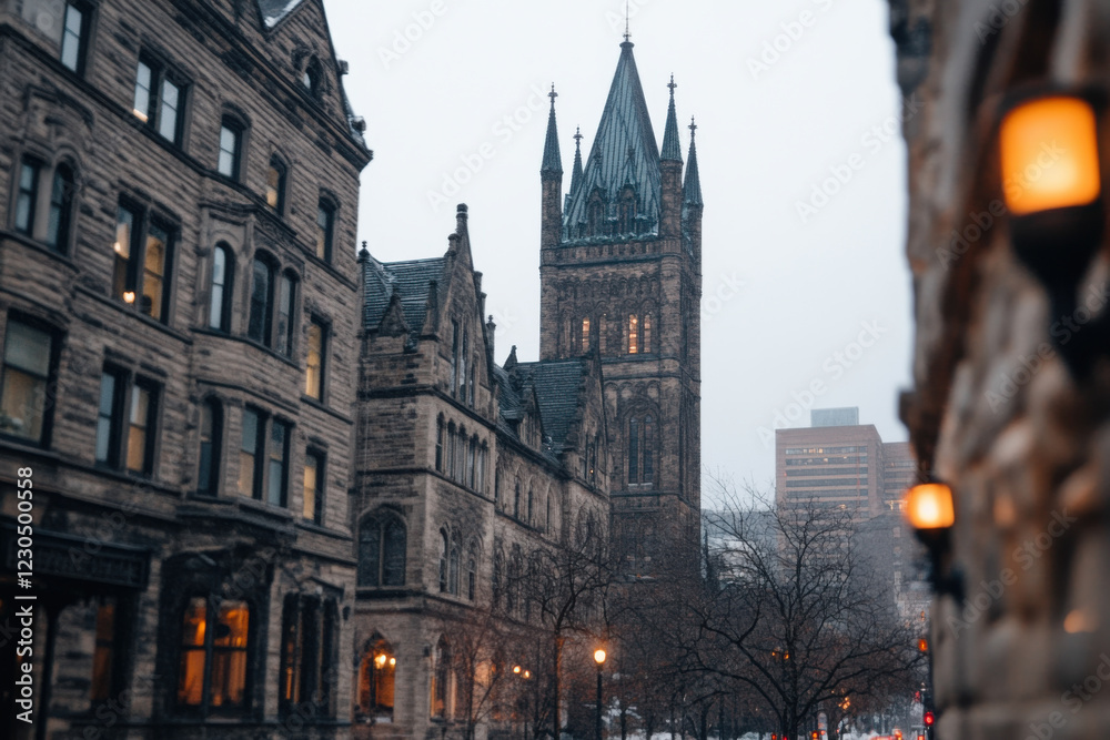 Fototapeta premium A city street with a tall building in the background