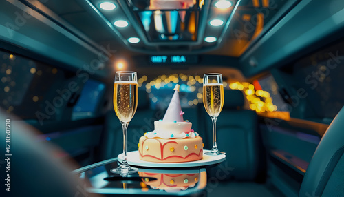 Birthday party in a limo with glasses of champagne , with white tonespng