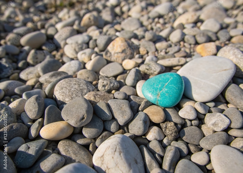 Vibrant Turquoise Stone Amongst Smooth Pebbles - Aerial View Stock Photo Vibrant Turquoise Stone Amongst Smooth Pebbles - Aerial View Stock Photo