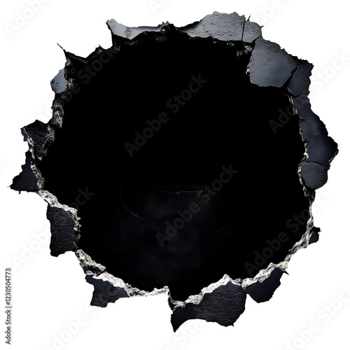 black torn wall hole effect with ripped edges isolated png transparent background