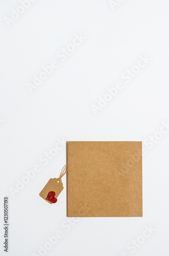 Blank craft card with a shiny heart on a white background