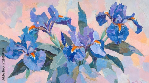 Vibrant Blue Irises Oil Painting Floral Art