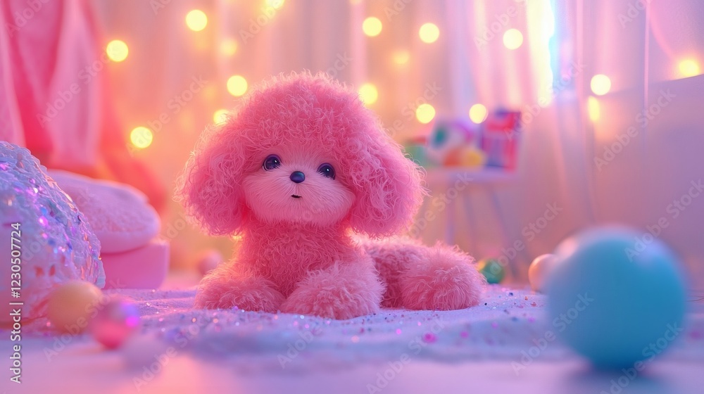 Fototapeta premium Adorable Pink Fluffy Toy Poodle in a Dreamy Room