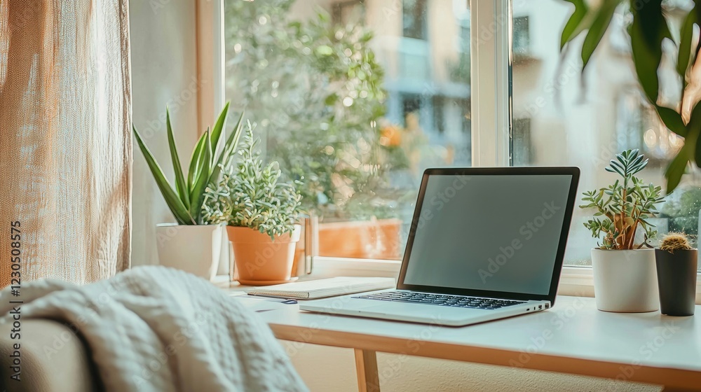 Fototapeta premium Peaceful Home Workspace by the Window