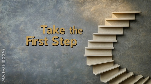 motivational staircase with take the first step written in golden letters