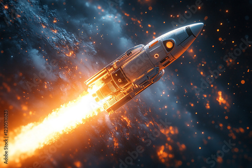 Wallpaper Mural Spaceship Ascending Through Fiery Cosmic Debris Torontodigital.ca