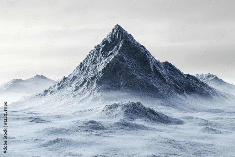 Obraz premium Majestic mountain peak emerging from a sea of clouds under a cloudy sky