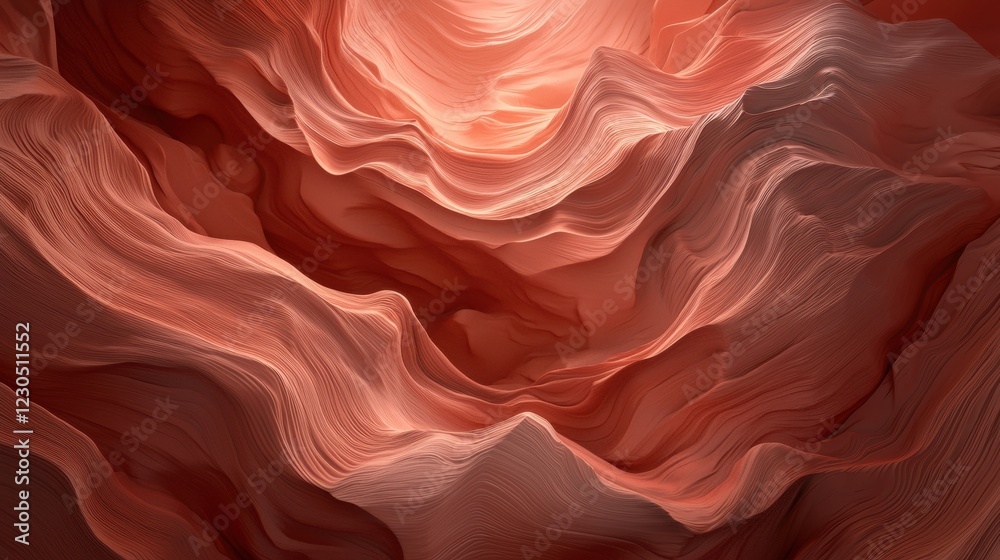Obraz premium Abstract digital art piece that appears to be a close-up of a rock formation. the rock formation is made up of multiple layers of red and orange hues, creating a wave-like pattern.