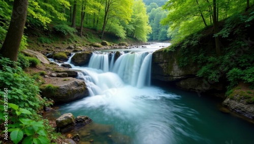 Waterfall on Wetilna river in Bieszczady Mountains reserve, scenery, greenery