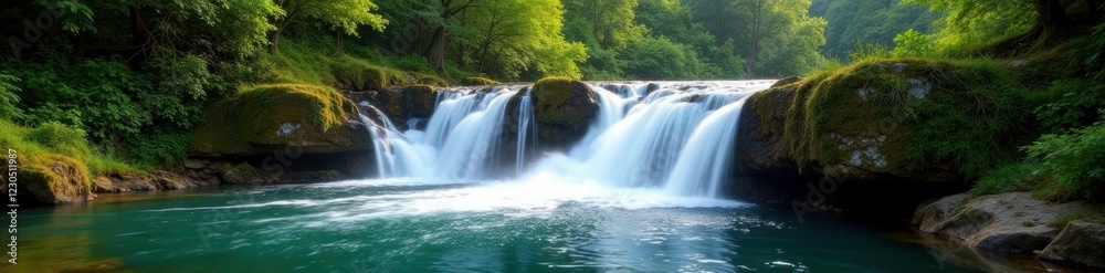 Fototapeta premium Waterfall on Wetilna river in Bieszczady Mountains reserve, stream, river