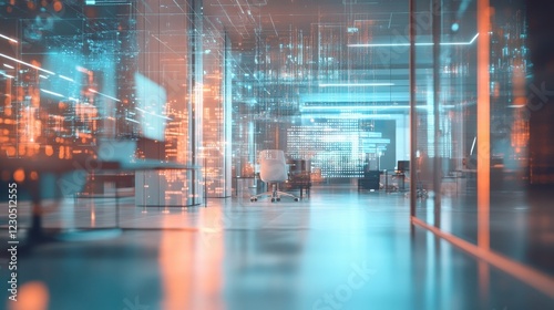 Wallpaper Mural Payroll Hologram in Modern Office: A futuristic and abstract representation of payroll management in a modern office setting. Torontodigital.ca