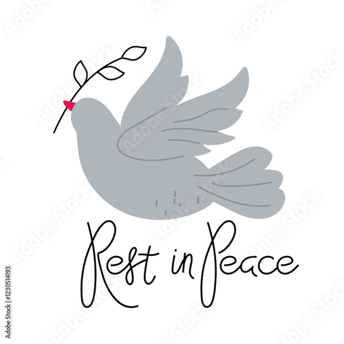 Peaceful dove with olive branch and remembrance message expressing tranquility and hope