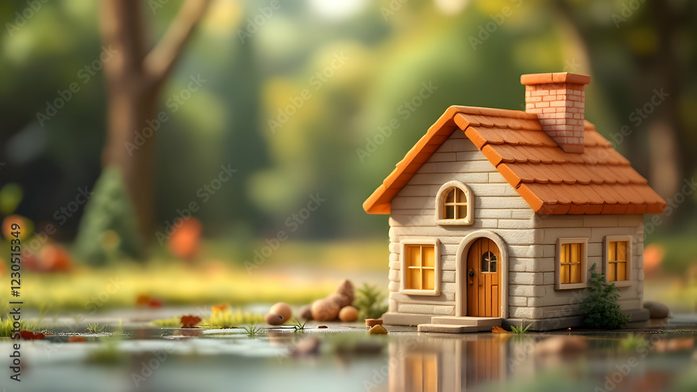Obraz premium Cartoon house model on blur background