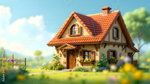 Wallpaper Mural Cartoon house model on blur background Torontodigital.ca