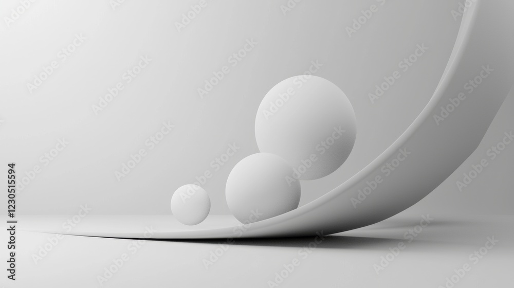 3d rendering of three white spheres on a white surface. the spheres are arranged in a triangular formation, with the largest sphere in the center and two smaller spheres on either side.