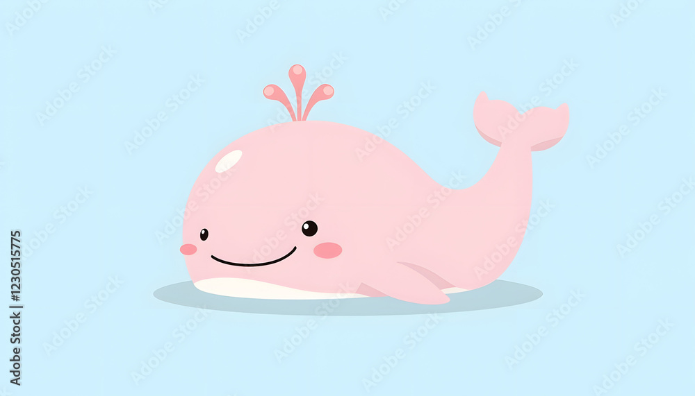 Obraz premium Cute pink whale smiling against a light blue background