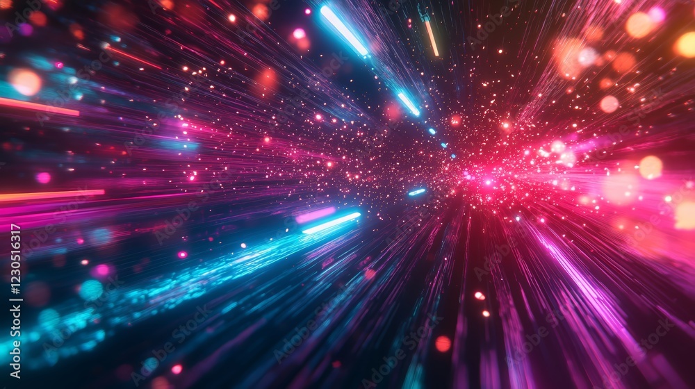 Obraz premium Hyperspace Jump with Red and Blue Energy Beams - made with Generative AI