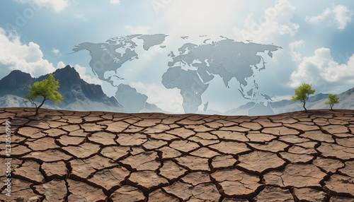 Wallpaper Mural Global warming, extreme weather events and dry, cracked soil impact climate change , with white tonespng Torontodigital.ca