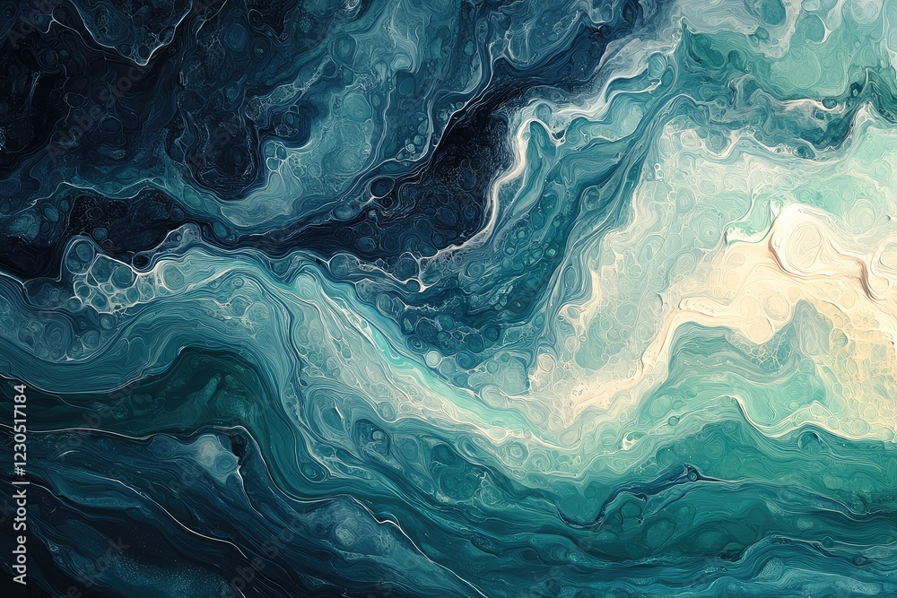 Abstract fluid art in soothing blues and greens, mimicking ocean currents Abstract fluid art in soothing blues and greens, mimicking ocean currents