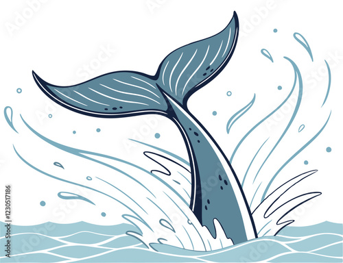whale tail splashing in the ocean, creating dynamic waves and droplets, perfect for marine life and ocean-themed projects.