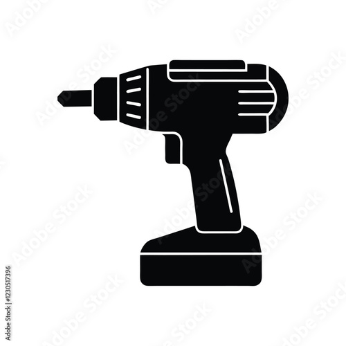 Vector Silhouette of a Drill Machine Ideal for Industrial, Construction, and DIY Themed Graphic Designs, Logos, Icons, and Website Branding for Professional Projects
