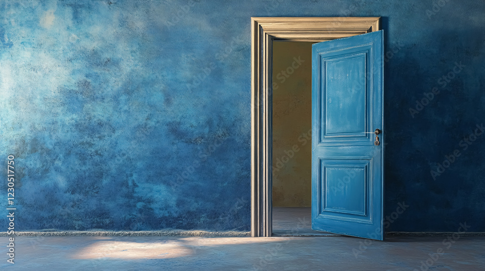 An open blue door, inviting entry. An open blue door, inviting entry.