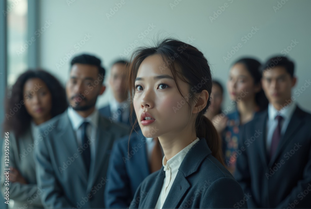 Young Businesswoman and Colleagues in a Professional Setting Young Businesswoman and Colleagues in a Professional Setting