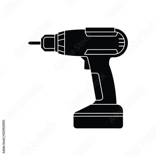 Vector Illustration of a Drill Machine Silhouette for Industrial and Construction Themed Designs, Logos, Websites, and Marketing Materials Featuring Detailed Graphics
