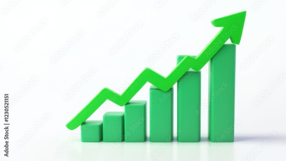 A stylized green bar graph with an upward arrow symbolizing growth, success, and progress commonly used in business and financial visualizations A stylized green bar graph with an upward arrow symbolizing growth, success, and progress commonly used in business and financial visualizations