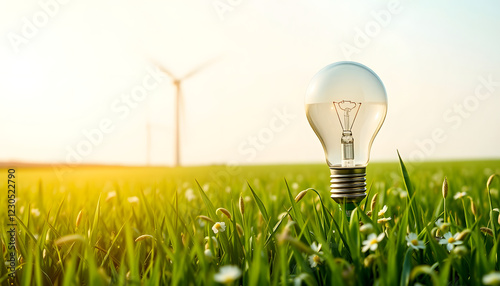 Lightbulb with Wind Turbine, Renewable Energy, Eco-Friendly photo