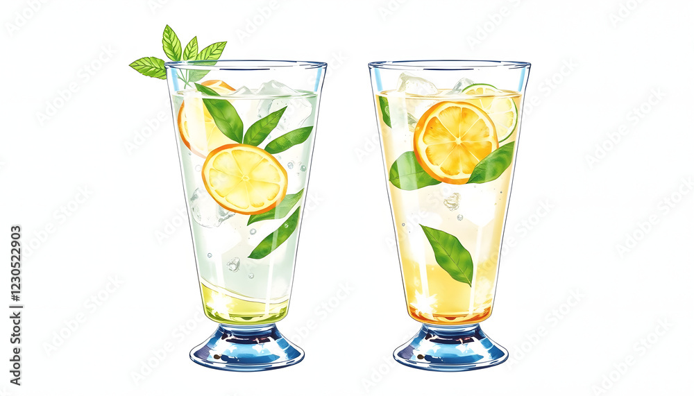 set of two glasses of Gin and tonic alcoholic drink watercolor illustration png isolated on a transparent background, cocktail clipart , with white tonespng set of two glasses of Gin and tonic alcoholic drink watercolor illustration png isolated on a transparent background, cocktail clipart , with white tonespng
