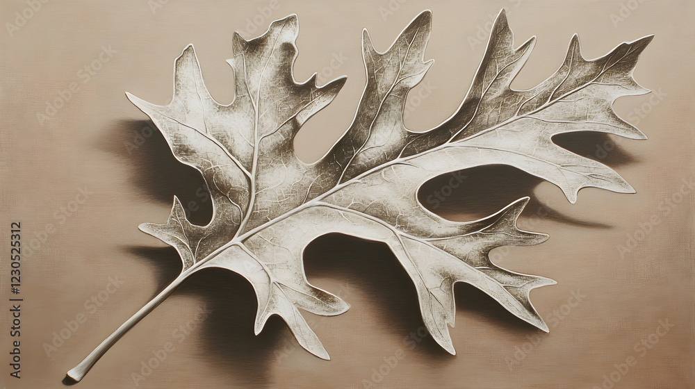 Detailed Sepia Oak Leaf Still Life Painting Detailed Sepia Oak Leaf Still Life Painting